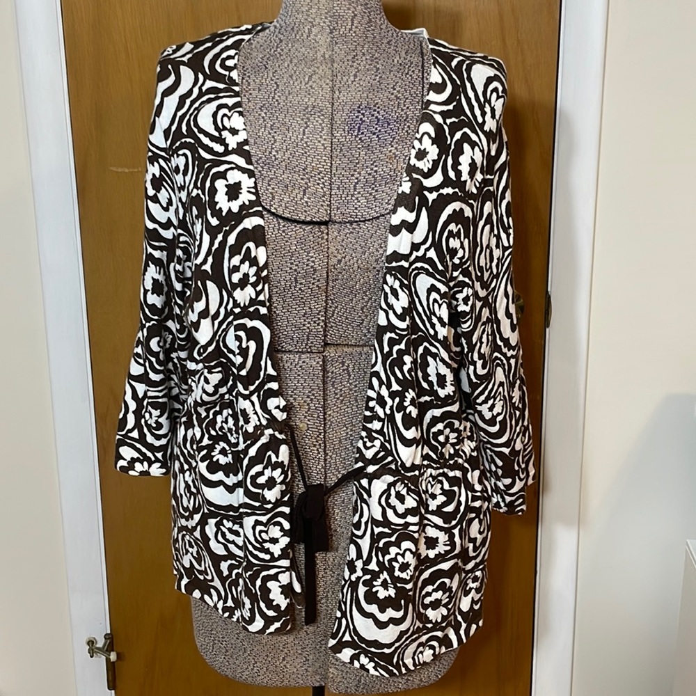 Style & Co Womens 1X Plus Brown and White Draw String Closure Cardigan